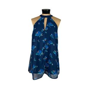 Midnight Sky Womens Blue Sleeveless Keyhole Floral Top Size 1X